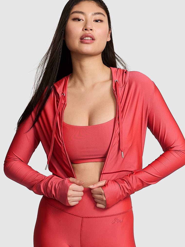 PINK Iridescent Shrunken Full-Zip Hoodie, Iridescent, onModelFront, 1 of 3 Gloria is 5'9" and wears Small