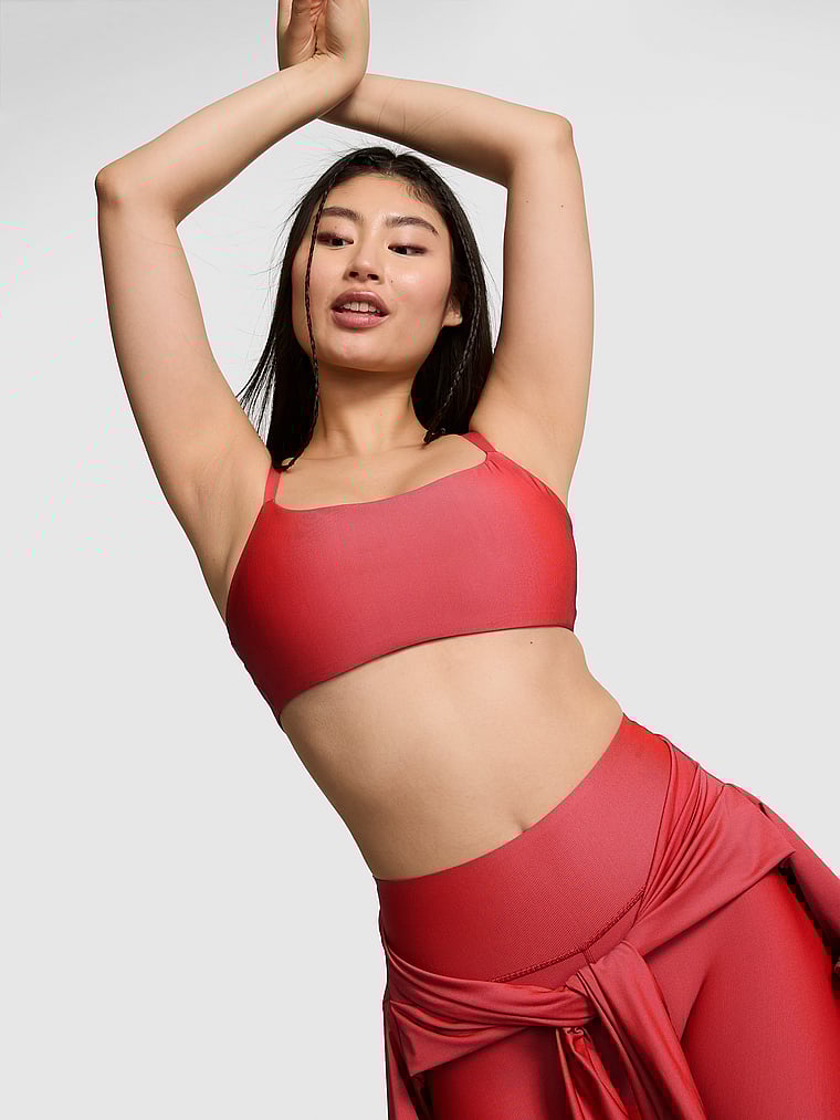 PINK Iridescent Square-Neck Sports Bra, Iridescent, onModelFront, 1 of 3 Gloria is 5'9" and wears 34D or Small