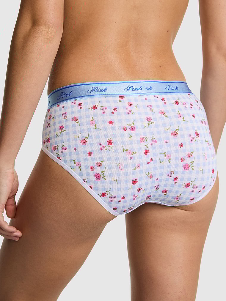 PINK Logo Cotton Hiphugger Panty, Blue Dancer Gingham Floral, onModelBack, 2 of 3 Ruby is 5'6" and wears Small