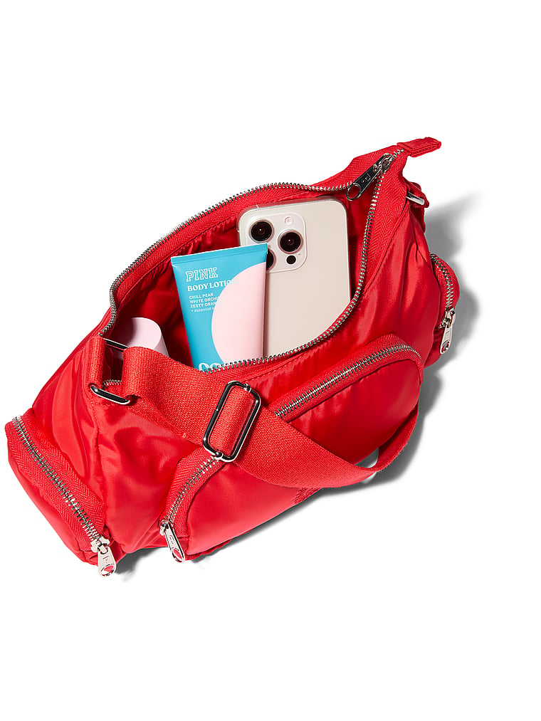 PINK PINK Pocket Shoulder Bag, Bright Vermilion Nylon, onModelBack, 2 of 3
