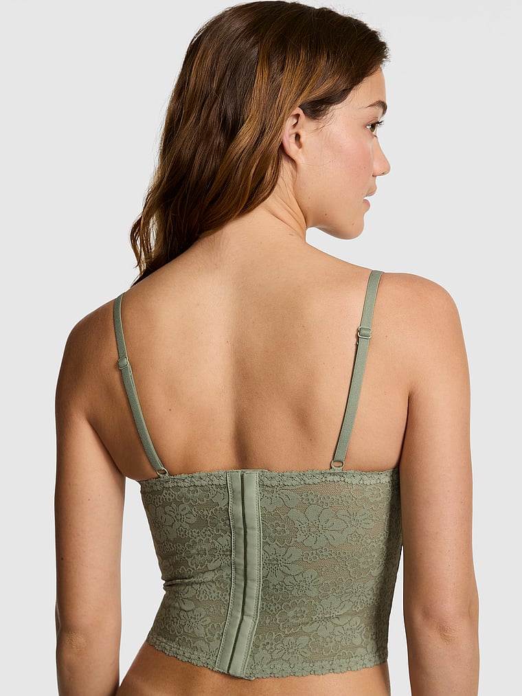 PINK Wink PINK Wink™ Lightly Lined Scoop Corset Top, Slate Green, onModelBack, 2 of 4 Ruby is 5'6" and wears 32A or Small