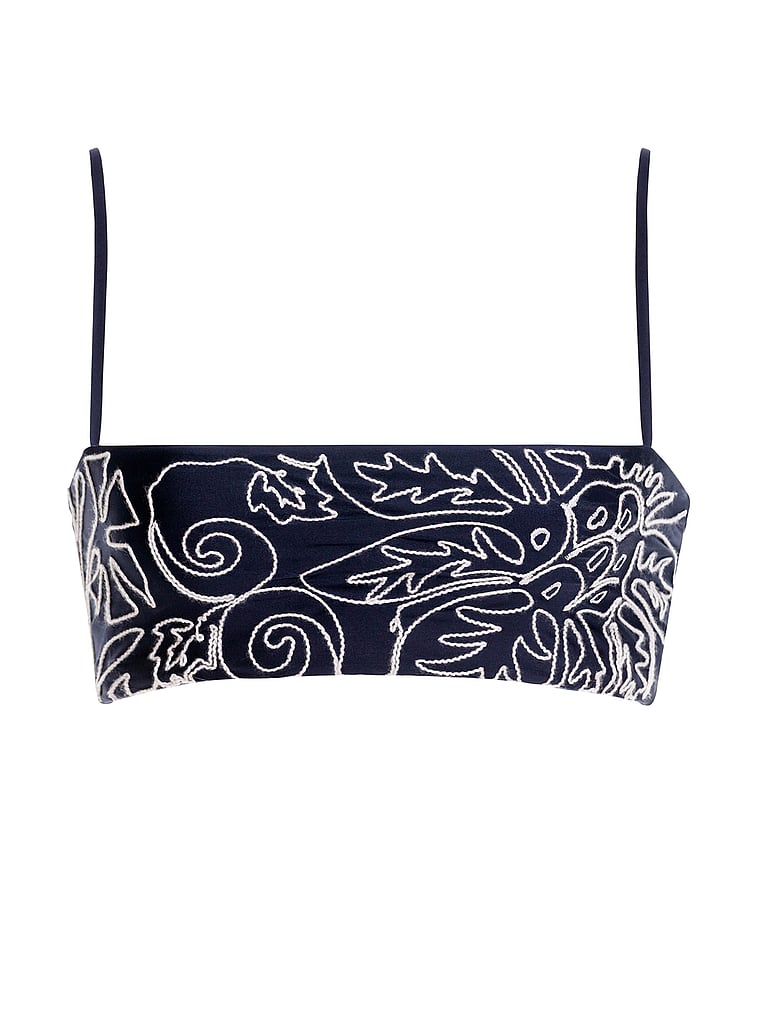Victoria's Secret, Agua Bendita Brietta Bikini Top, NAVY/WHITE PRINT, offModelFront, 3 of 3