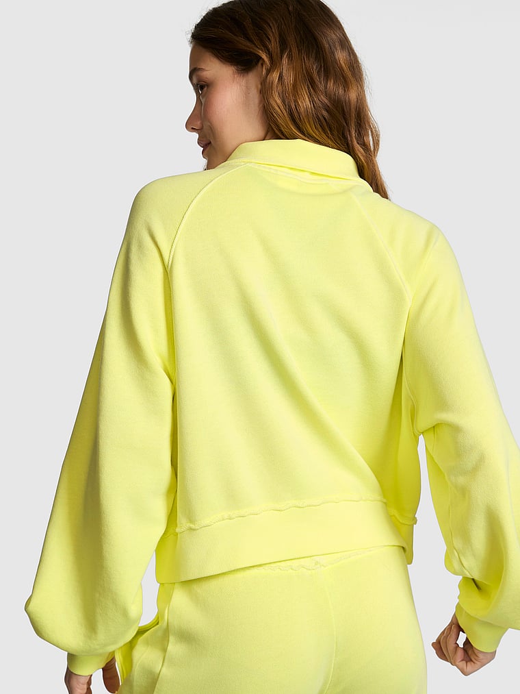 PINK Campus Terry™ Mock-Neck Full-Zip Sweatshirt, Lime Citron, onModelBack, 2 of 3 Ruby is 5'6" or 168cm and wears Small