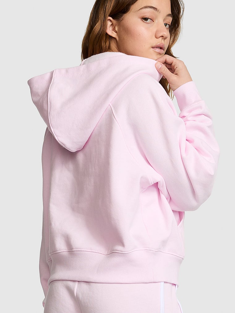 PINK Campus Fleece™ Shrunken Hoodie, Pink Tulip, onModelBack, 2 of 4 Ruby is 5'6" and wears Small