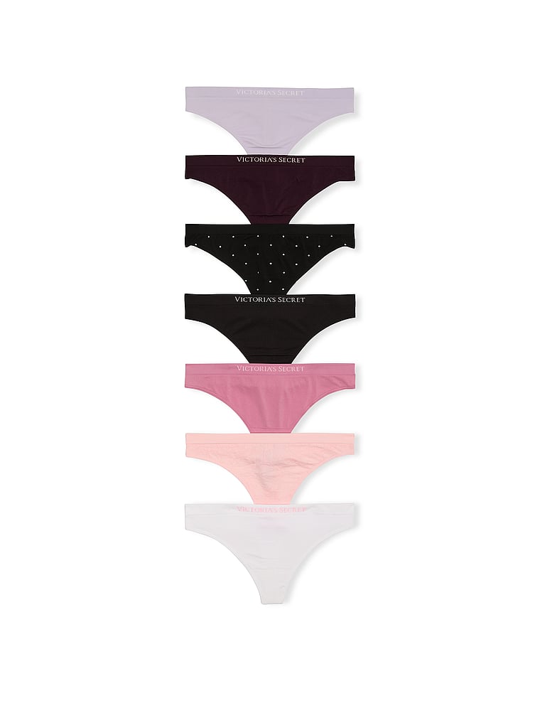 Victoria's Secret, Victoria's Secret 5-Pack Seamless Thong Panties, Assorted, onModelFront, 1 of 2