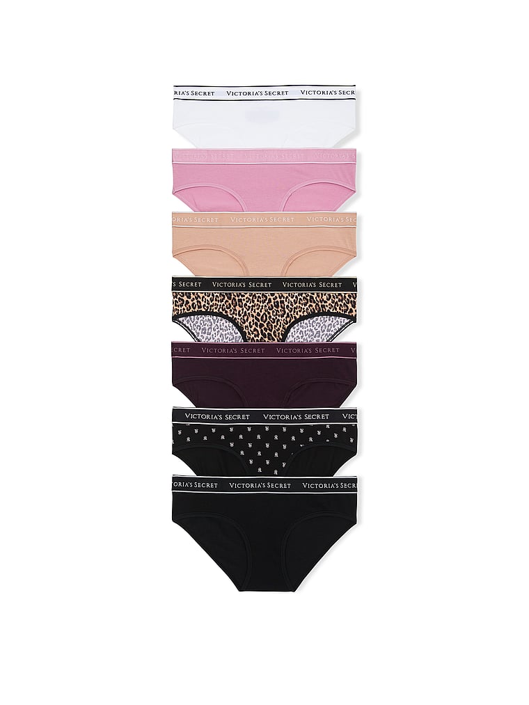 Victoria's Secret, Victoria's Secret 7-Pack Logo Cotton Hiphugger Panties, Multi, offModelFront, 1 of 2
