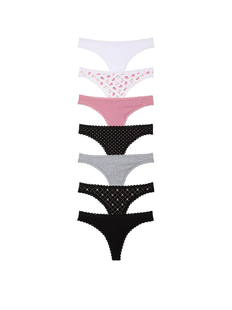 Victoria's Secret, Victoria's Secret 7-Pack Days of the Week Lace-Trim Thong Panties, Multi, offModelFront, 1 of 1