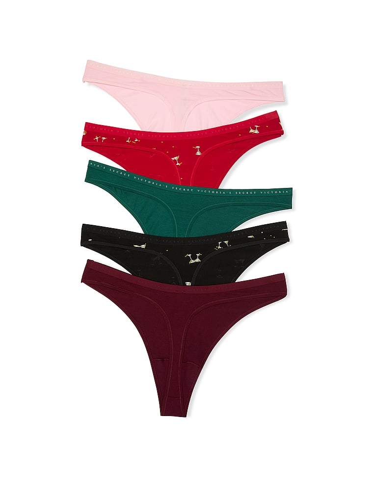 5-Pack Stretch Cotton High-Leg Scoop Thong Panties