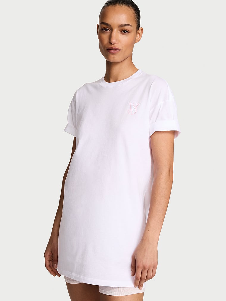 Victoria's Secret, Victoria's Secret 100% Cotton Oversize Sleep Tee, VS White, onModelFront, 1 of 4 Nikita is 5'10" and wears Small