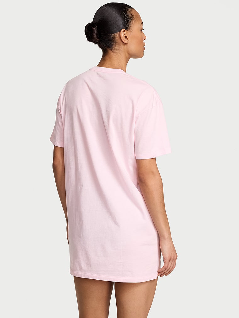 Victoria's Secret, Victoria's Secret 100% Cotton Oversize Sleep Tee, Bermuda Pink, onModelBack, 2 of 4 Nikita  is 5'10" and wears Small