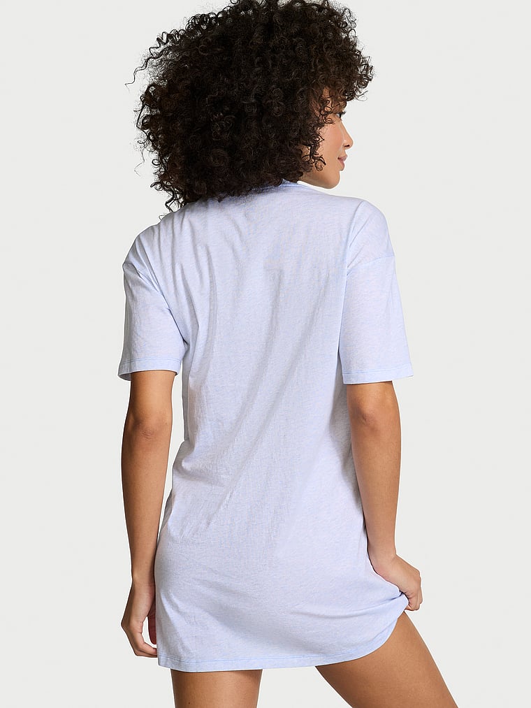 Victoria's Secret, Victoria's Secret 100% Cotton Oversize Sleep Tee, Heather Air Blue, onModelBack, 2 of 4