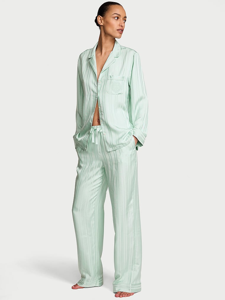 Victoria's Secret, Victoria's Secret Signature Satin Long Pajama Set, onModelFront, 1 of 4