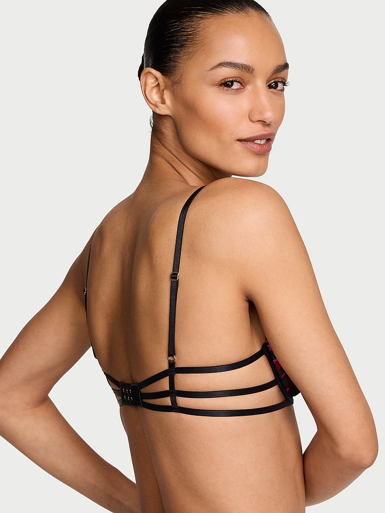 Cherry Pop Embroidery Unlined Peekaboo Demi Bra