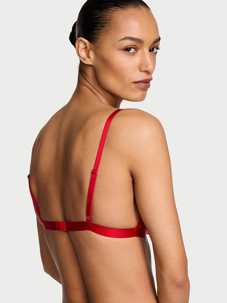 Victoria's Secret, Victoria's Secret Heart Lace Unlined Triangle Bralette, Lipstick, onModelBack, 2 of 3 Nikita  is 5'10" and wears 34B or Small