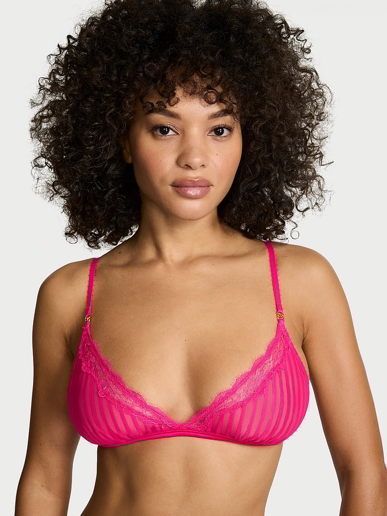 Victoria's Secret, Victoria's Secret Tease Sheer Stripe Triangle Bralette, Enchanted Pink, onModelFront, 2 of 4