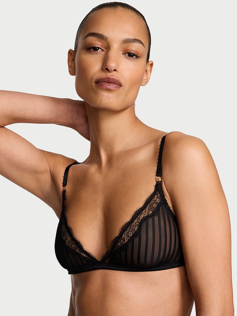 Victoria's Secret, Victoria's Secret Tease Rose Embroidery Triangle Bralette, Black, onModelFront, 3 of 4 Nikita  is 5'10" and wears 34B or Small
