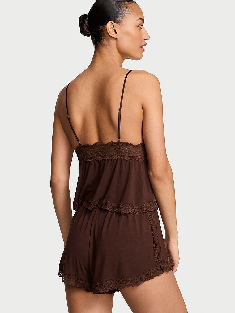 Victoria's Secret, Victoria's Secret SoSoft™ Modal Lace-Trim Cami & Shorts Set, Ganache, onModelBack, 2 of 4 Nikita  is 5'10" and wears Small