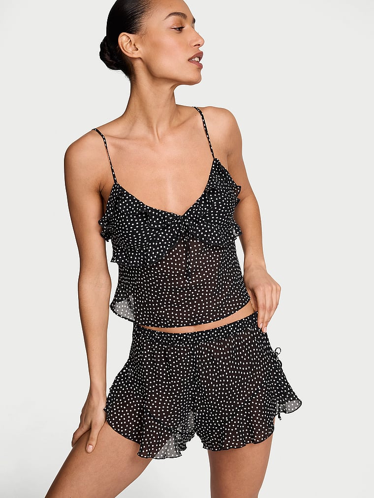 Chiffon Polka Dot Flutter Cami Set