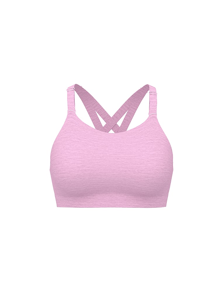 PINK Relay Criss-Cross High-Support Sports Bra, Hushed Lilac Marl, offModelFront, 3 of 3
