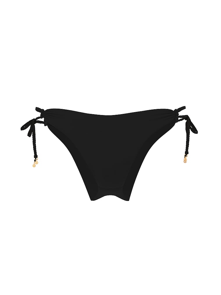 Victoria's Secret, Victoria's Secret Swim Twist Rope Itsy Tie-Side Bikini Bottom, Black, offModelFront, 3 of 3