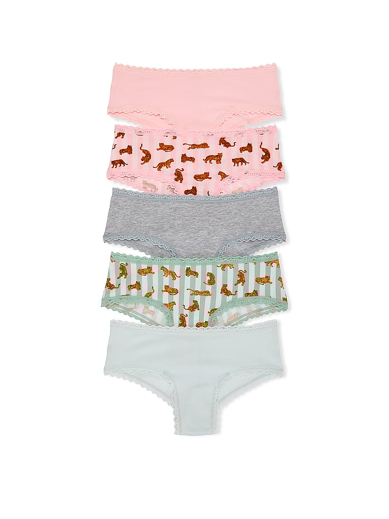 5-Pack Cotton Lace-Waist Cheeky Panties