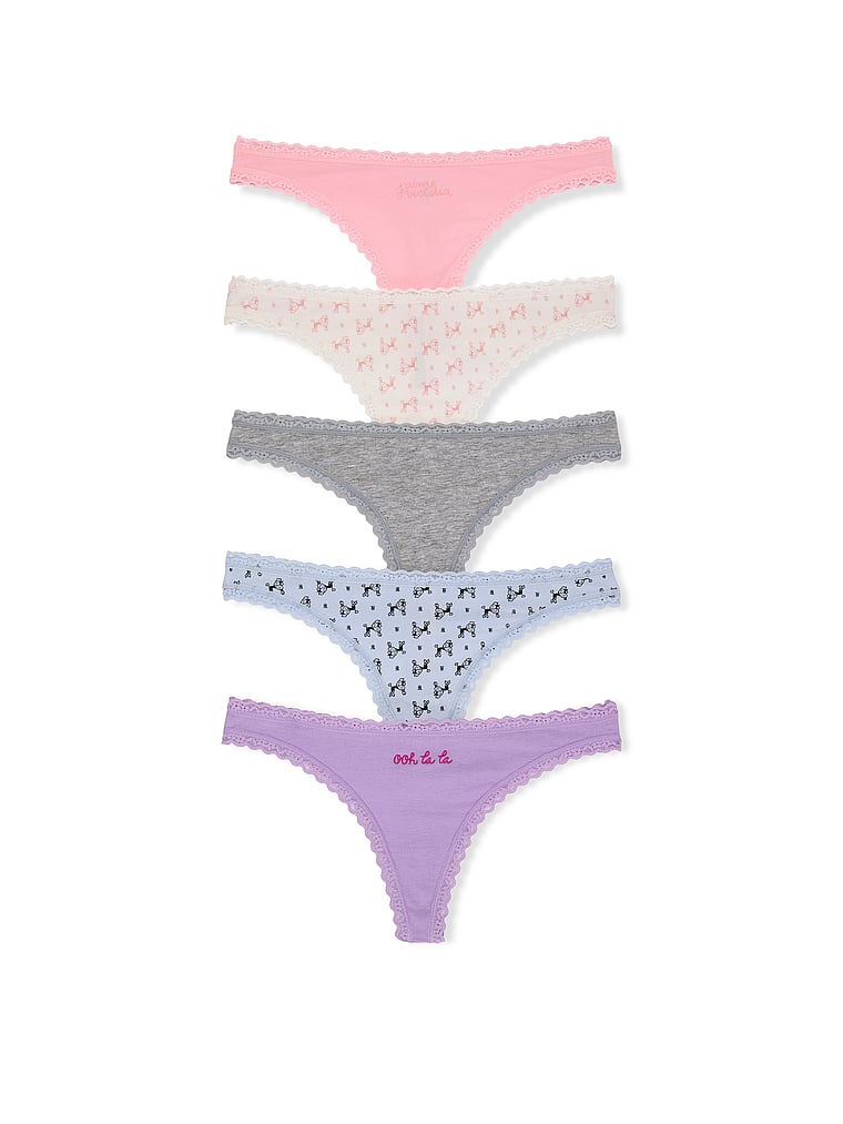 5-Pack Cotton Lace-Trim Thong Panties