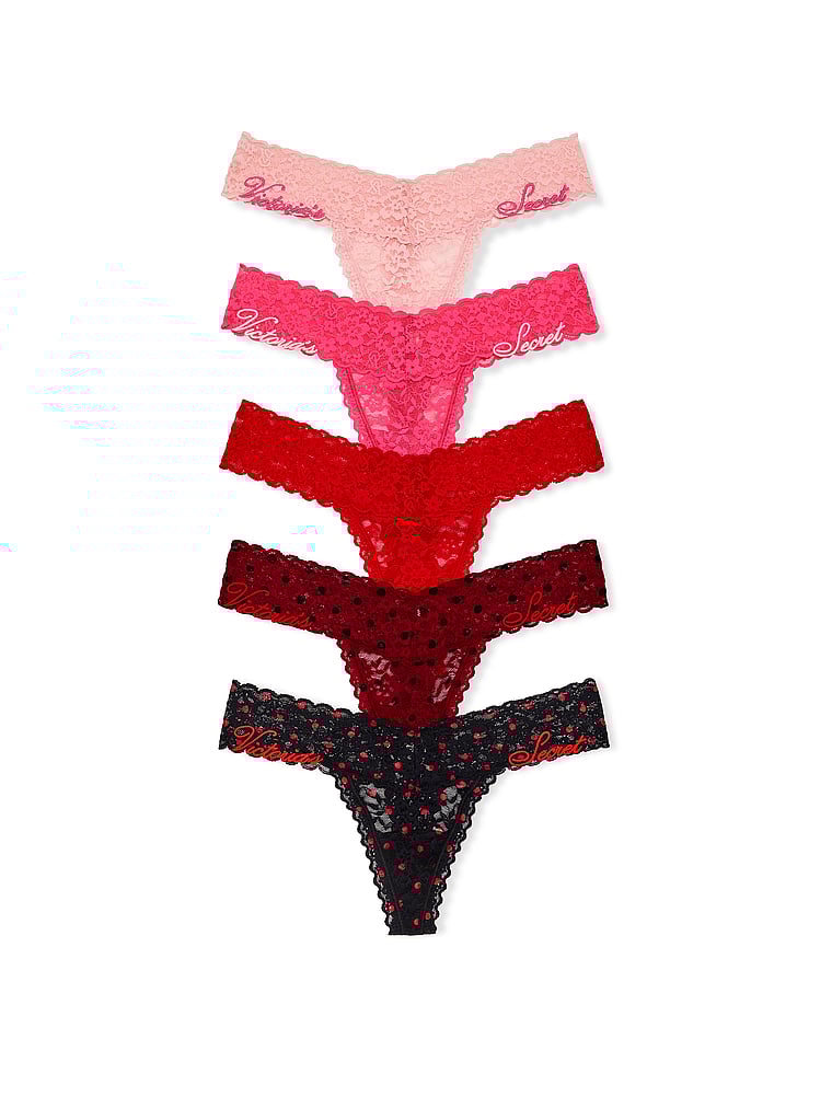 Victoria's Secret, Victoria's Secret 5-Pack Lacie Heritage Script Thong Panties, offModelFront, 1 of 1