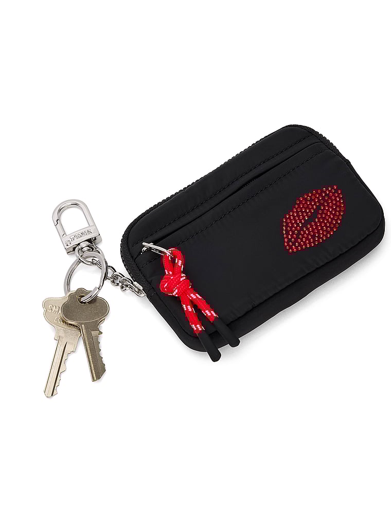 PINK Zip Card Holder Keychain, Black, onModelBack, 2 of 3