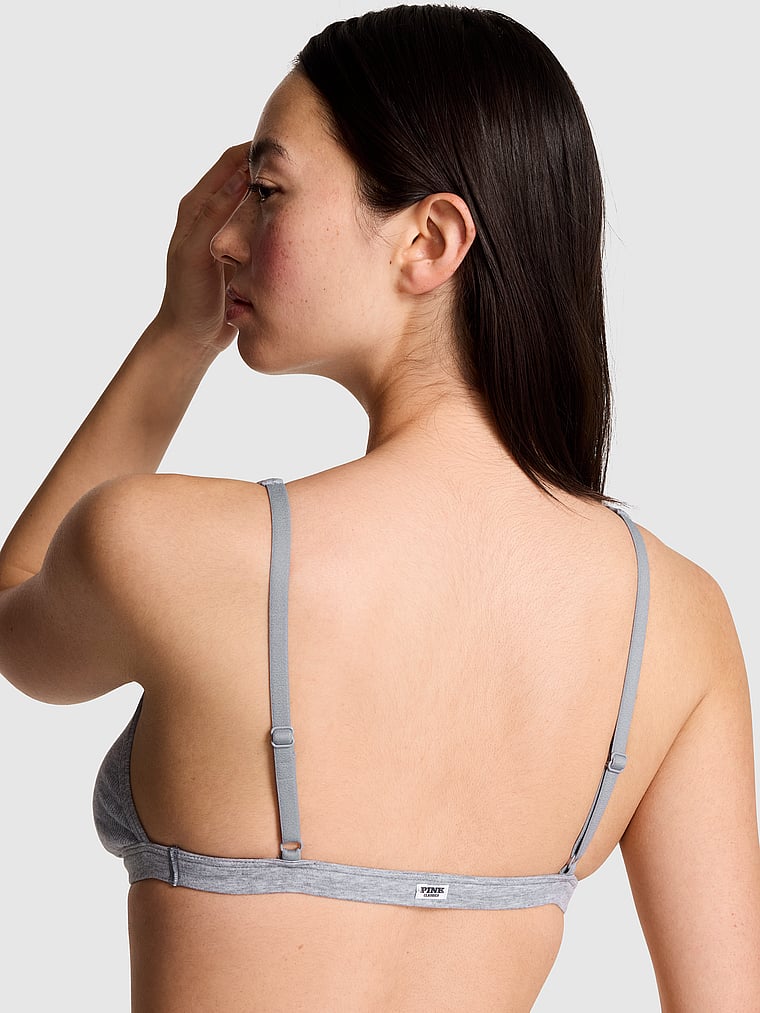 PINK Cotton Dorm Plunge Bralette, Medium Heather Grey, onModelBack, 2 of 3