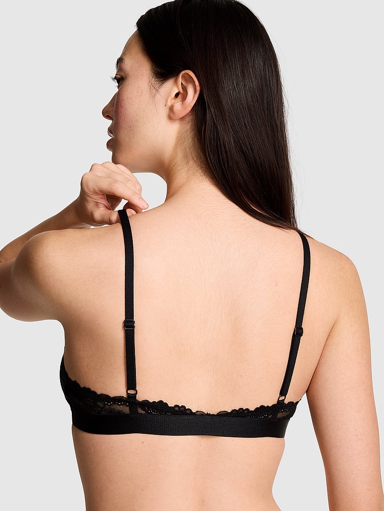 PINK Wink PINK Wink™ Unlined Triangle Bralette, Black, onModelBack, 2 of 3