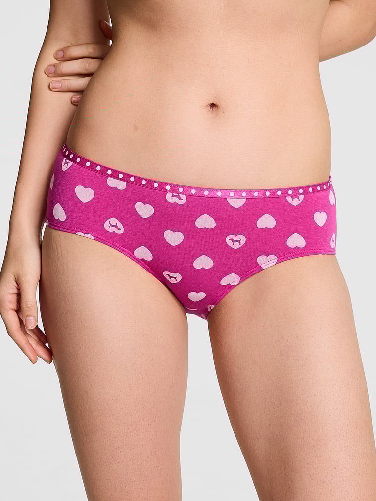 PINK Logo Cotton Hiphugger Panty, Pink Fire Heart Dog, onModelFront, 1 of 2