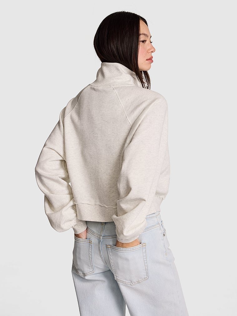 PINK Campus Terry™ Mock-Neck Full-Zip Sweatshirt, Snow Heather, onModelBack, 2 of 4