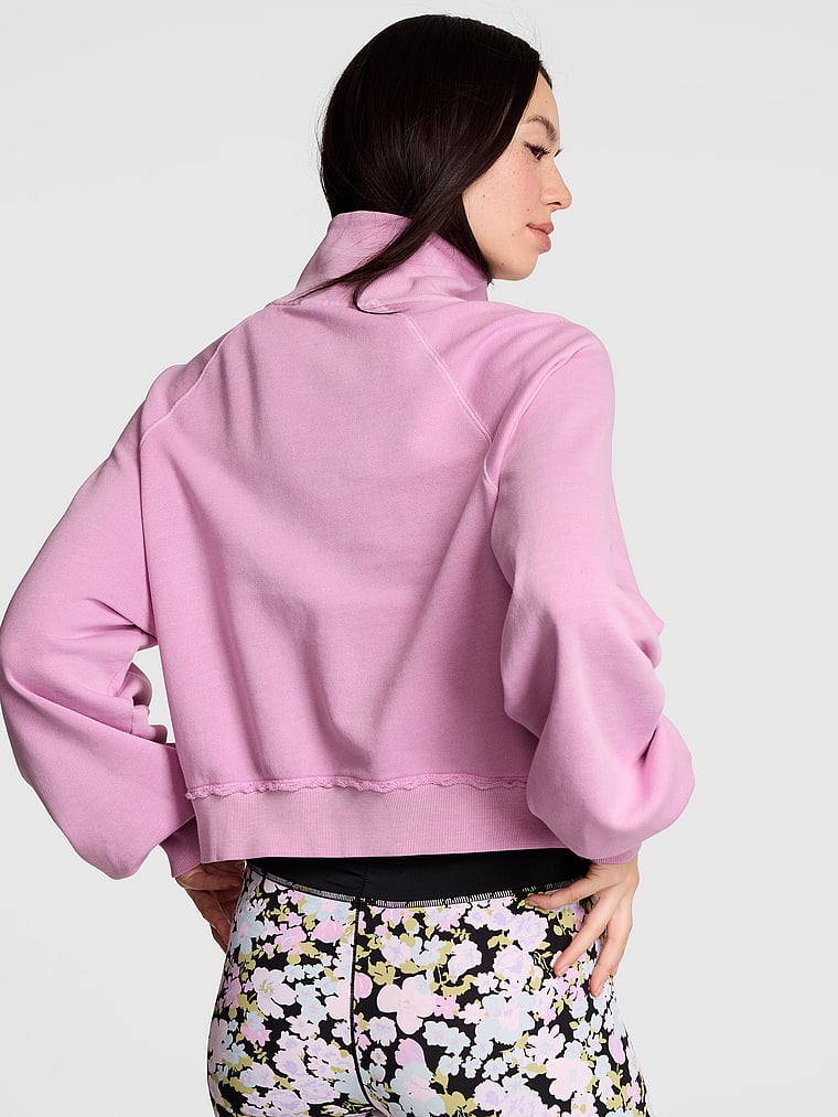 PINK Campus Terry™ Mock-Neck Full-Zip Sweatshirt, Light Lilac, onModelBack, 2 of 3