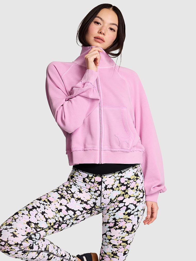 PINK Campus Terry™ Mock-Neck Full-Zip Sweatshirt, Light Lilac, onModelFront, 1 of 3