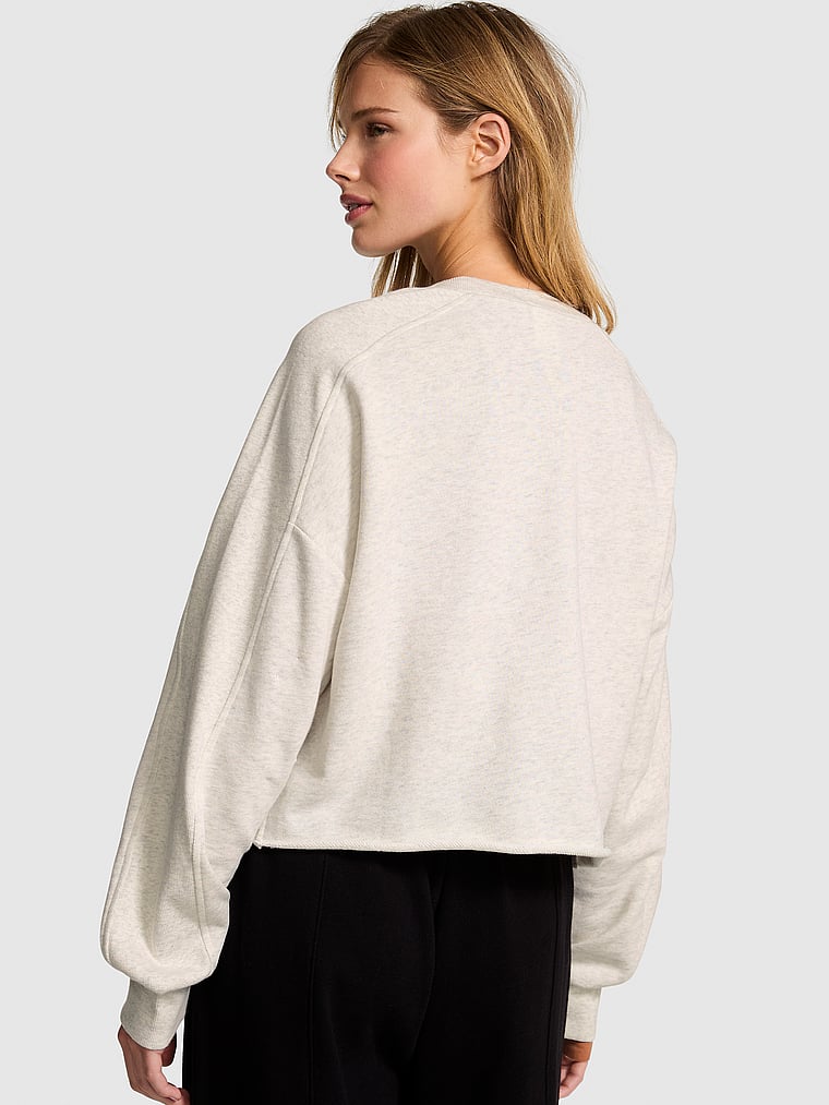 PINK Campus Terry™ Raw-Cut Crew Sweatshirt, Snow Heather, onModelBack, 2 of 3 Mari is 5'7" or 170cm and wears Small