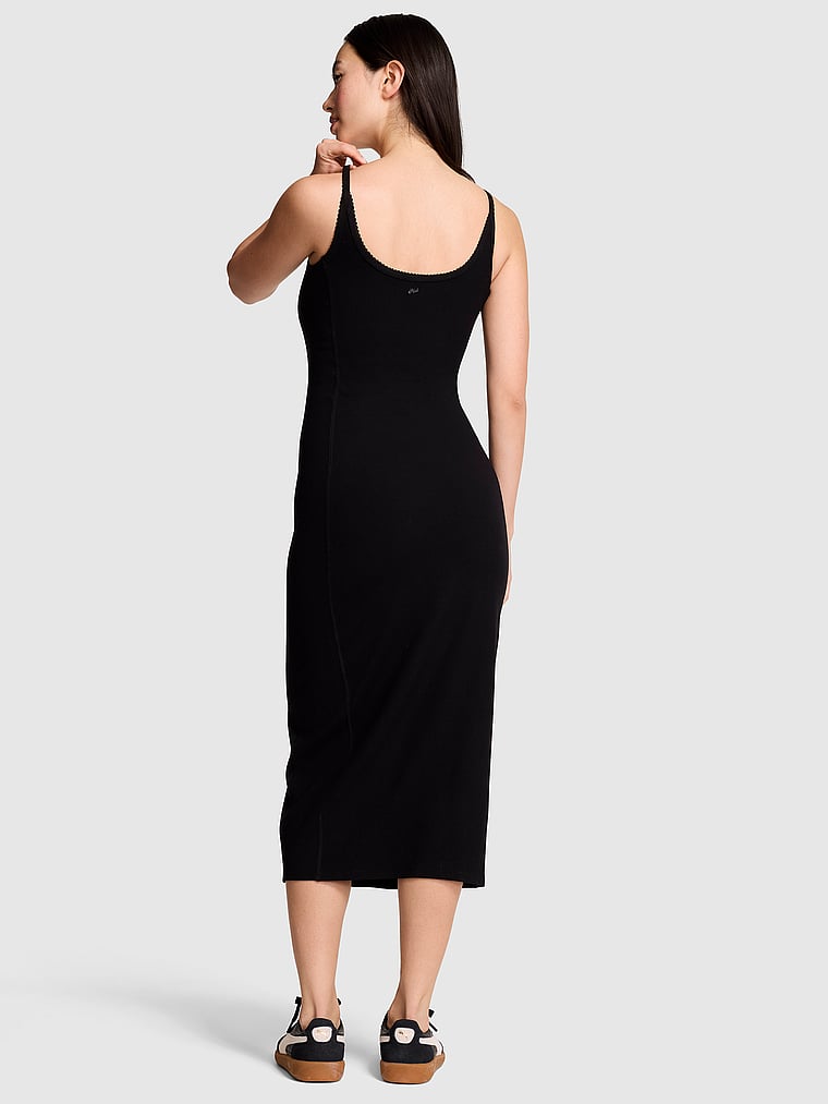 All-Day Soft Rib High-Neck Midi Dress