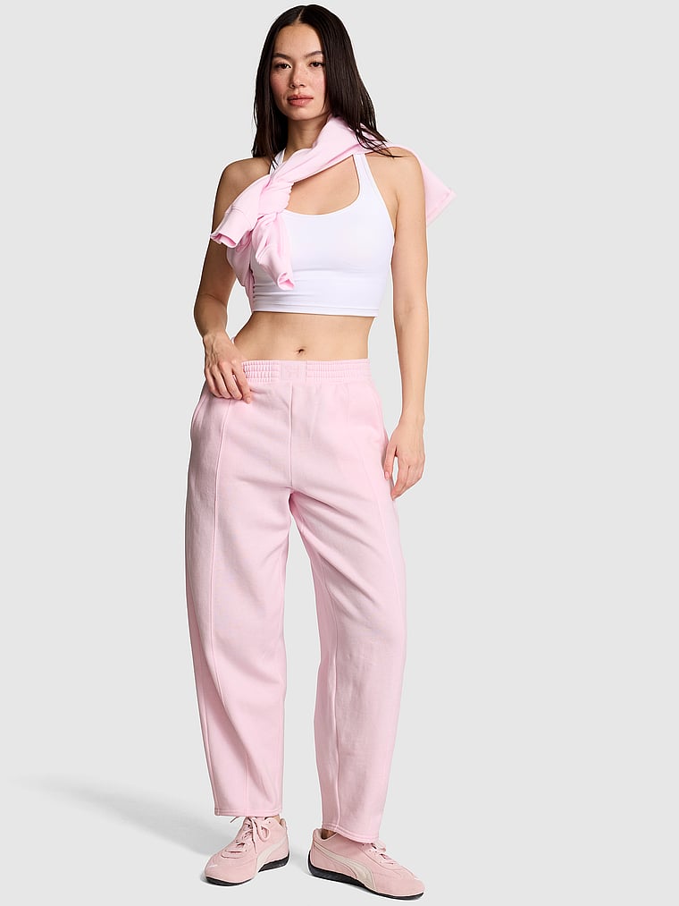 PINK Campus Fleece™ Seamed Barrel Sweatpants, Pink Tulip, onModelFront, 1 of 3