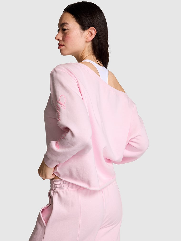 PINK Campus Fleece™ Rib Off-The-Shoulder Sweatshirt, Pink Tulip Spring, onModelBack, 2 of 3