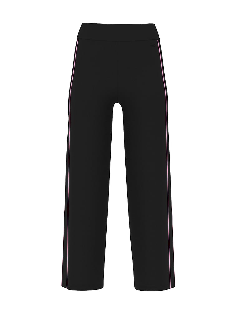 Victoria's Secret, VSX Tipped Knit Wide-Leg Sweater Pant, Black & Pink, offModelFront, 4 of 4