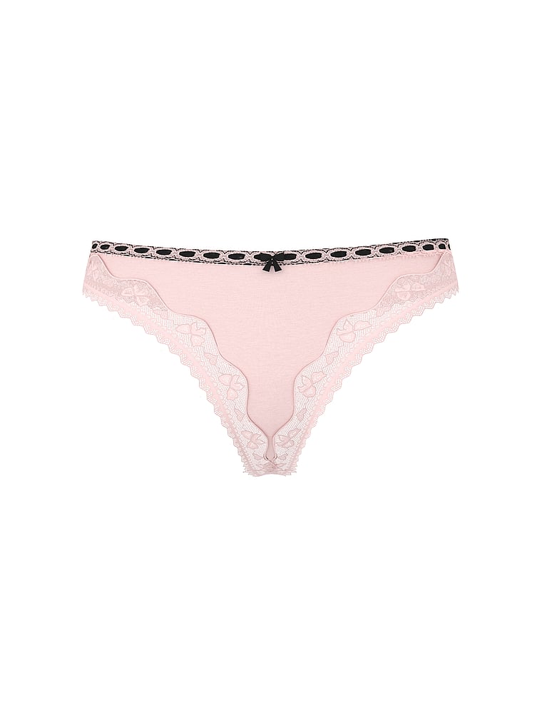 Cotton Lace-Trim Sparkle Thong Panty