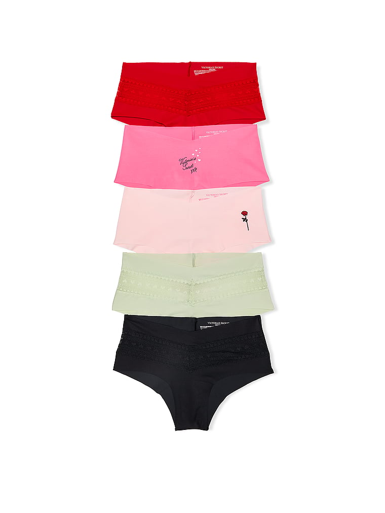 5-Pack No-Show Heart Lace Cheeky Panties