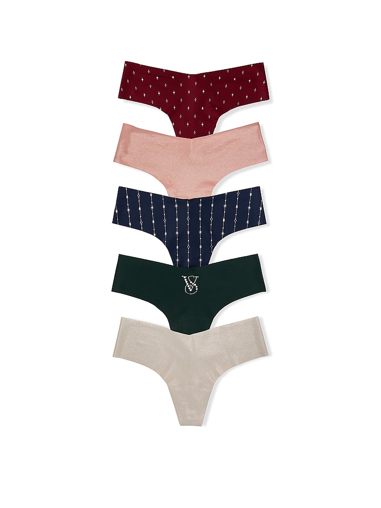 Victoria's Secret, Victoria's Secret 5-Pack Shine No-Show Thong Panties, Multi, offModelFront, 1 of 2