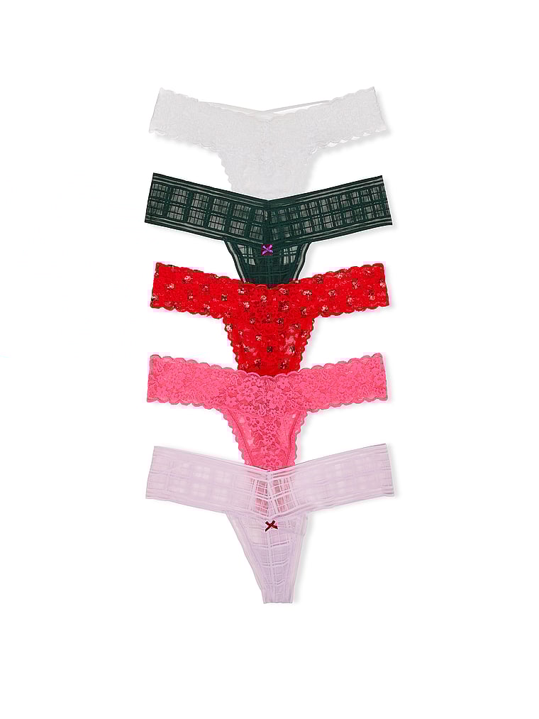 Victoria's Secret, Victoria's Secret 5-Pack Lacie Thong Panties, Multi, offModelFront, 1 of 1