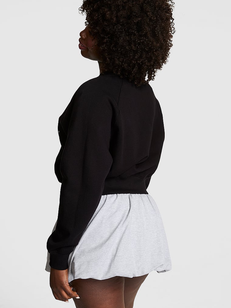 PINK Campus Fleece™ Shrunken Crew Sweatshirt, Logo Pure Black, onModelBack, 2 of 3 Fanta is 5'11" and wears Medium
