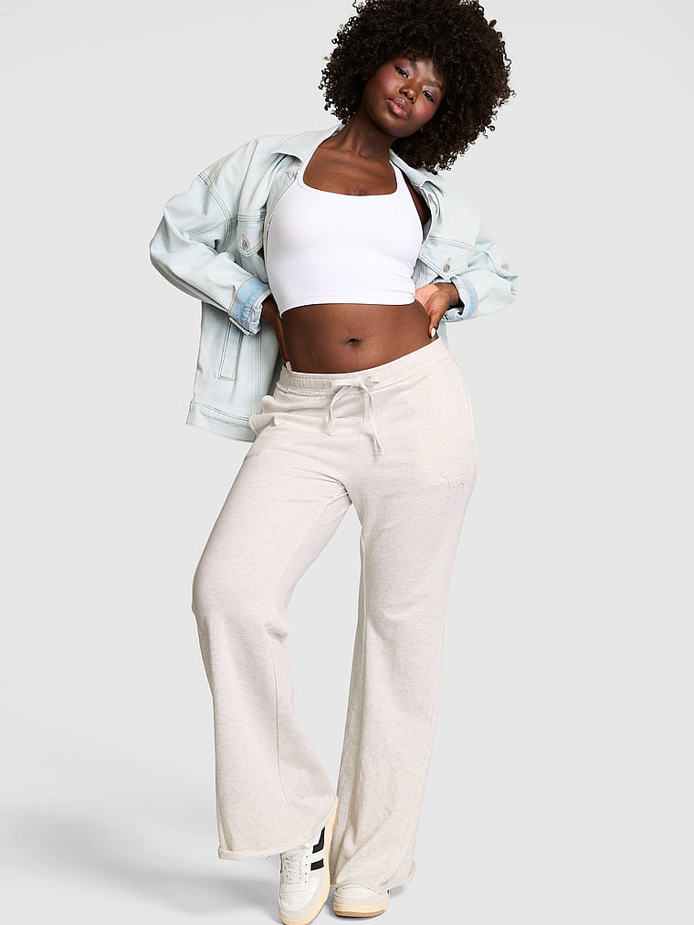 PINK Campus Terry™ Flare Pants, Snow Heather, onModelSide, 3 of 4