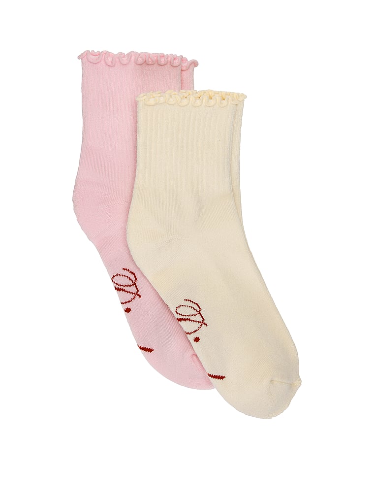 PINK 2-Pack Crew Socks, Winter White / Pink Tulip, onModelFront, 1 of 2