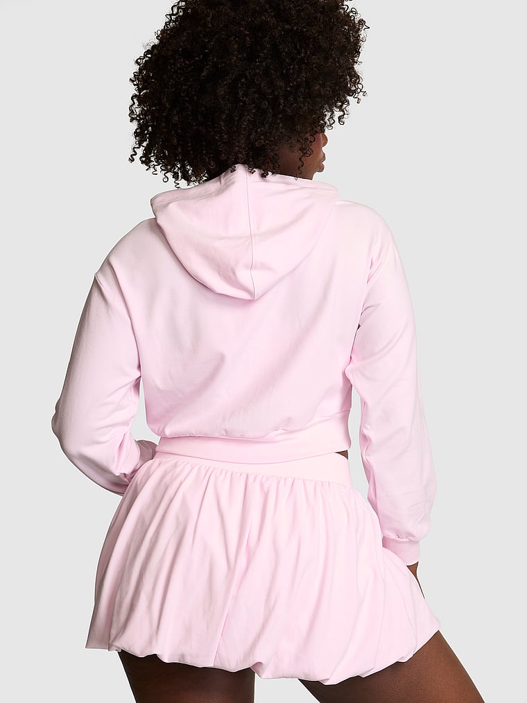 Soft Modal Bubble-Sleeve Full-Zip Cropped Hoodie