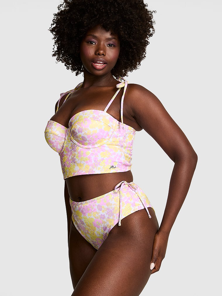 PINK SWIM Bow-Strap Push-Up Tankini Top, Layered Floral, onModelFront, 1 of 3 Fanta is 5'11" and wears 34D or Medium