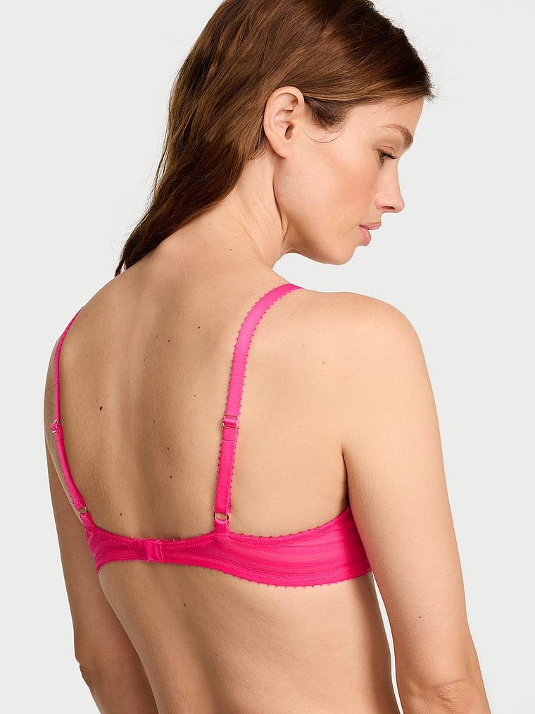 Victoria's Secret, Victoria's Secret Tease Unlined Sheer Stripe Demi Bra, Enchanted Pink, onModelBack, 4 of 4 Maggie is 5'7" or 170cm and wears 32B or Small