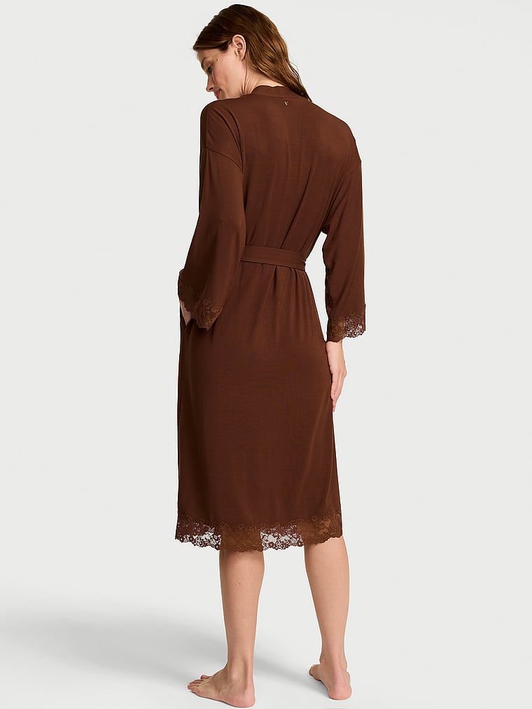 Victoria's Secret, Victoria's Secret SoSoft™ Modal Lace-Trim Robe, Ganache, onModelBack, 2 of 4 Maggie is 5'7" and wears Small